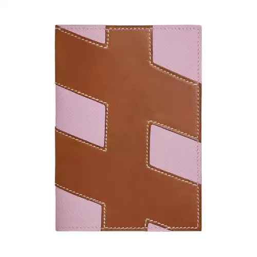 HERMES H Tag Barenia Epsom Leather Passport Holder Women's Pink & Brown