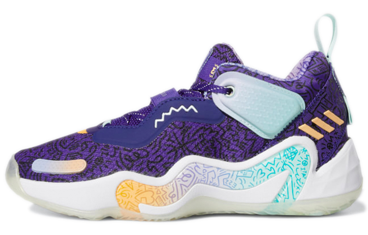 Adidas D.O.N. Issue #3 PU (polyurethane) synthetic leather fabric, non-slip and wear-resistant, mid-top basketball shoes, purple, youth