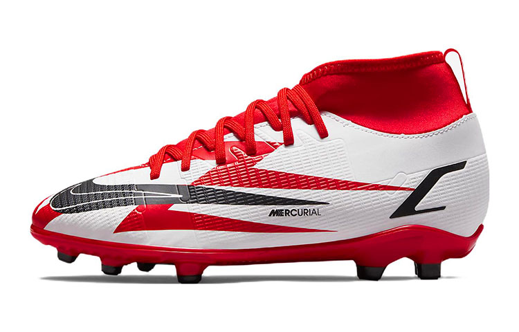Nike Jr. Mercurial Superfly 8 Mercurial 14 Club CR7 MG Ronaldo multi-field football boots white and red children's style