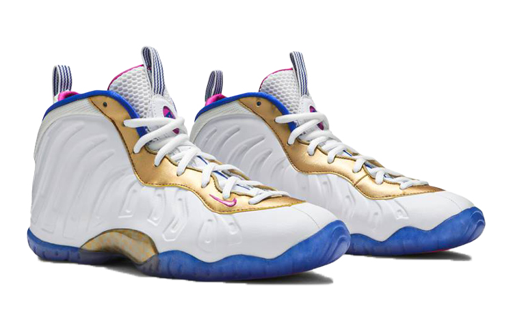 Кроссовки Nike Foamposite One (бело-сине-золотой) — Белый / золотой / синийфиолетовый — фото 4