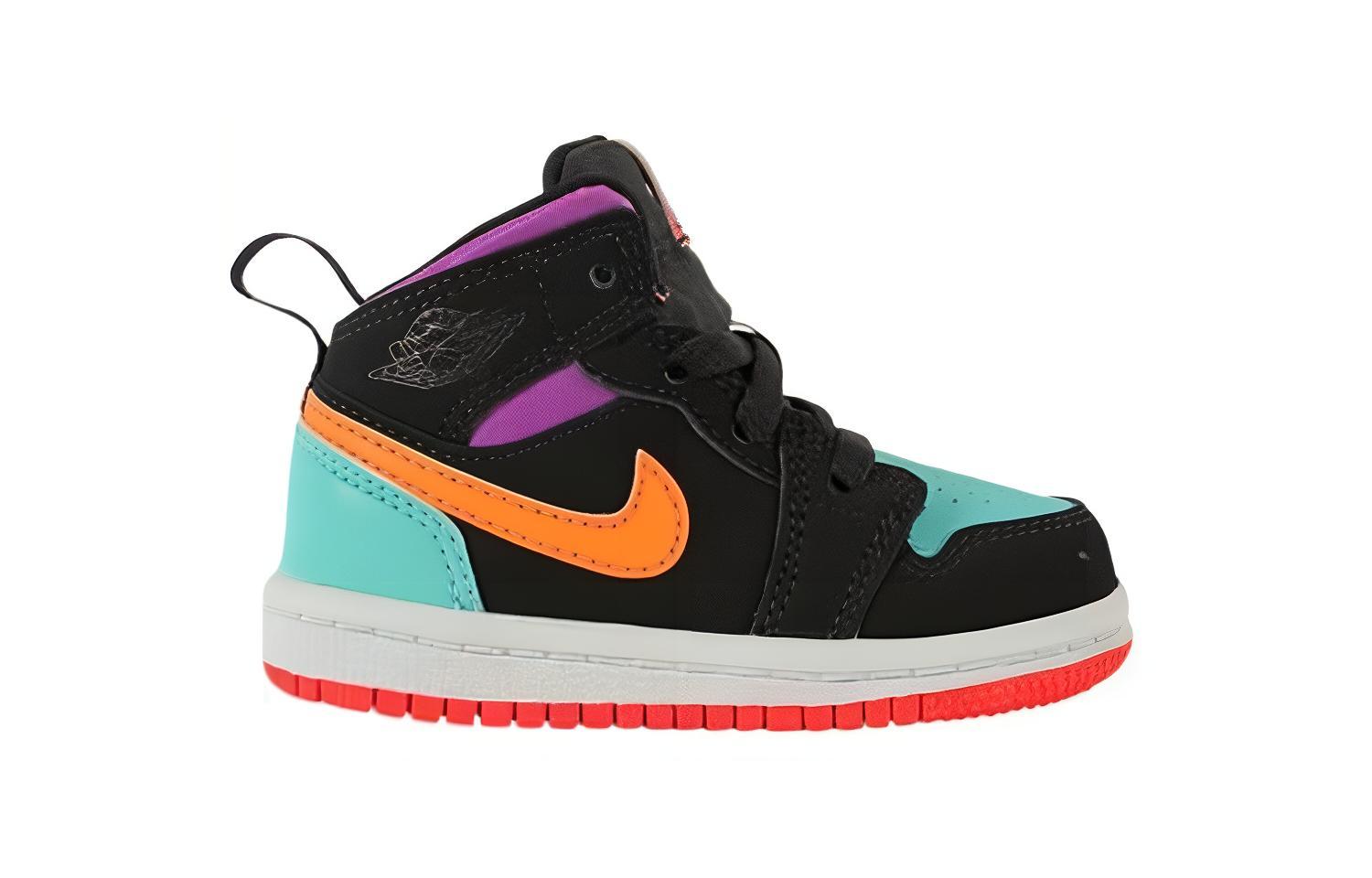 Детские кроссовки Jordan Air Jordan 1 Mid (черно-оранжево-фиолетовые) — фото 3