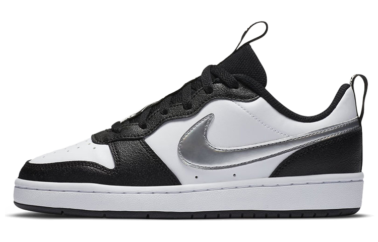 Nike Court Borough Low 2 synthetic leather artificial leather lightweight GS low-top sneakers black and white silver same style for men and women
