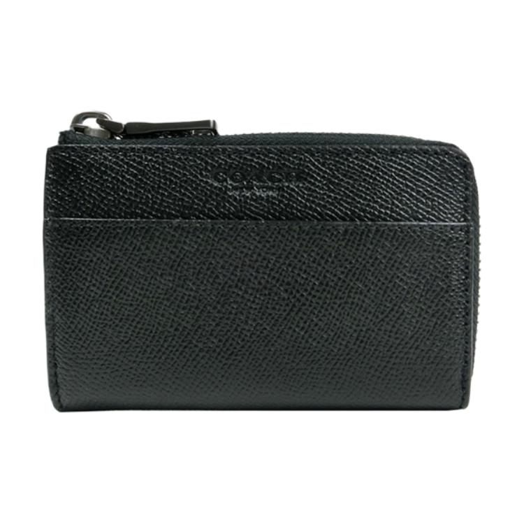 COACH Coach key case 11 zipper clutch wallet pebbled leather card holder men's black
