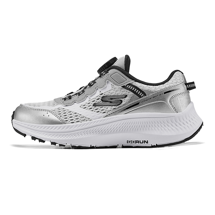 Skechers kids Skechers children's synthetic leather mesh comfortable sports outdoor knob training shoes for high school students and college students in summer non-slip wear-resistant lightweight shock absorption low-top children's running shoes silver/white children's style