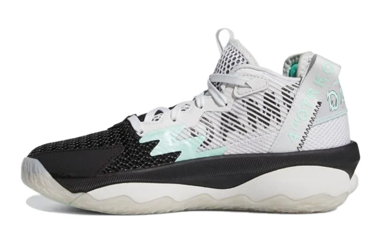 Adidas D Lillard 8 Slip Resistant Cushioning Abrasion Resistant Mid top Performance Basketball Shoes White Black