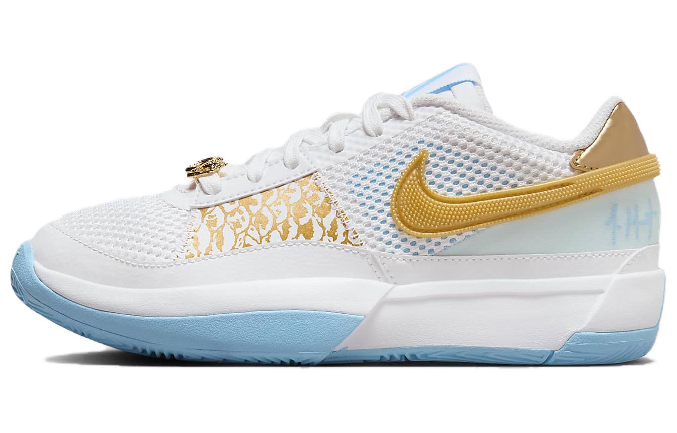 Nike Ja 1 Morant Generation Round Toe Comfortable First Generation GS Low Top Children's Basketball Shoes White Blue Children's Style