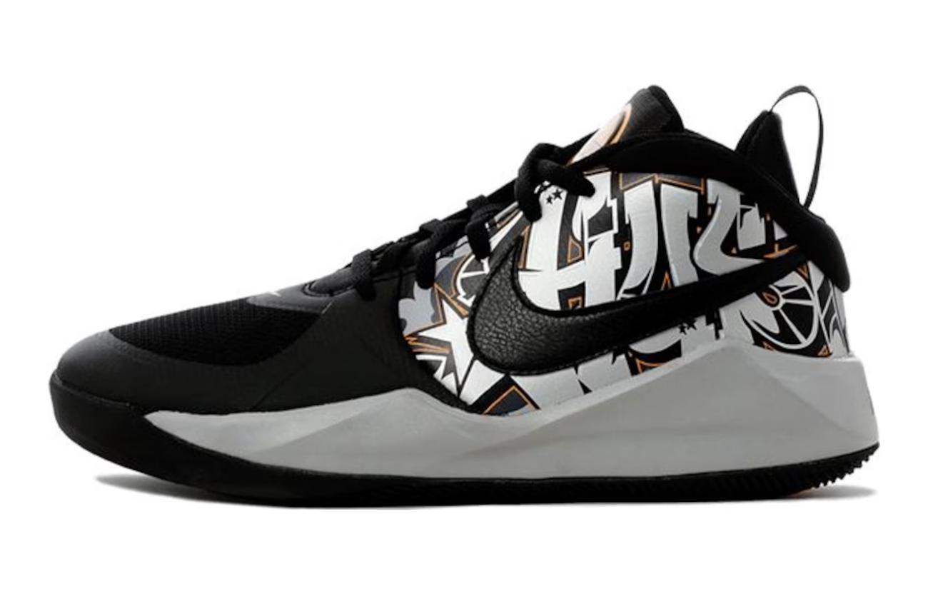 Nike Team Hustle D 9 Slip Resistant Cushioning Abrasion Resistant Mid top Basketball Shoes Black White Unisex