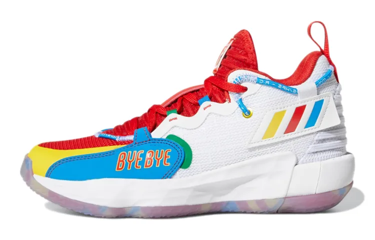 Adidas D Lillard 7 Extply J Cushioning, Wear Resistant Mid top Vintage Basketball Shoes White Red