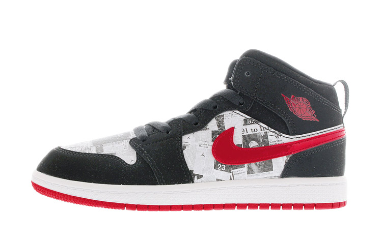 Детские кеды Jordan Air Jordan 1 Mid Newspaper Air Times (черный) — Чёрный — фото 1