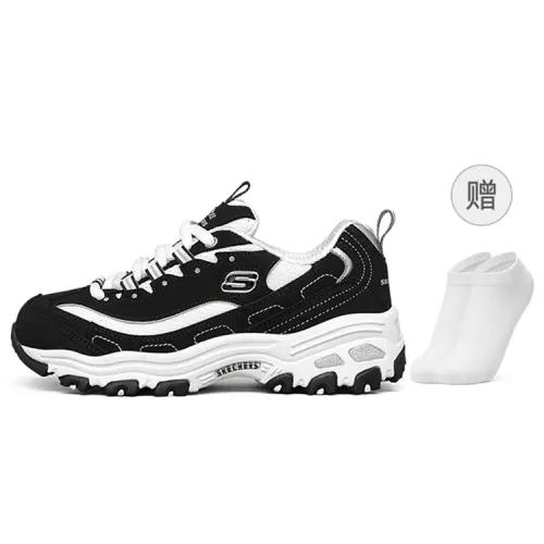 Skechers kids, fashionable, comfortable, simple, trendy and lightweight, non-slip, shock-absorbing, wear-resistant and breathable, low-top, children's casual shoes, black and white, teenagers