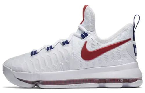 Nike KD 9 Zoom USA Comfortable and Versatile GS Low-top Basketball Shoes White and Red Same Style for Men and Women