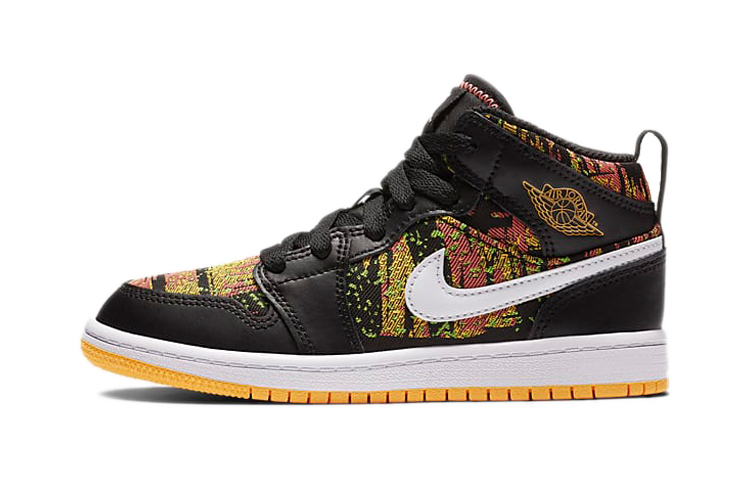 Детские кроссовки Jordan Air Jordan 1 (черно-бело-оранжевый) — Чёрныйбелыйоранжевый — фото 1