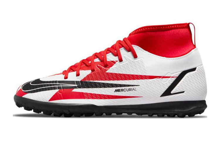 Nike Mercurial Superfly 8 JR Club CR7 TF anti-slip, shock-absorbing and wear-resistant mid-top children's football shoes white and red children's style