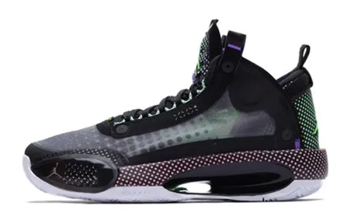 Jordan Air Jordan 34 GS 'Halftone Dots' Cushioning Abrasion Resistant Mid top Basketball Shoes Gray Green Unisex