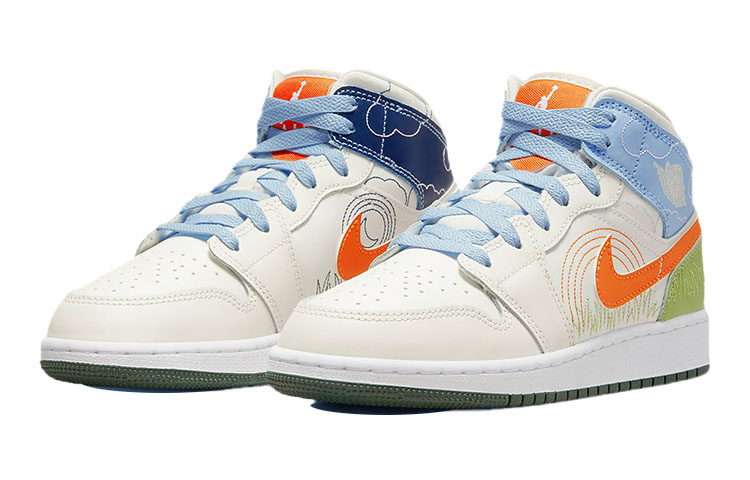Кроссовки Jordan JordanAir Jordan 1 Mid SE "Stitch" GS (белый / оранжевый)