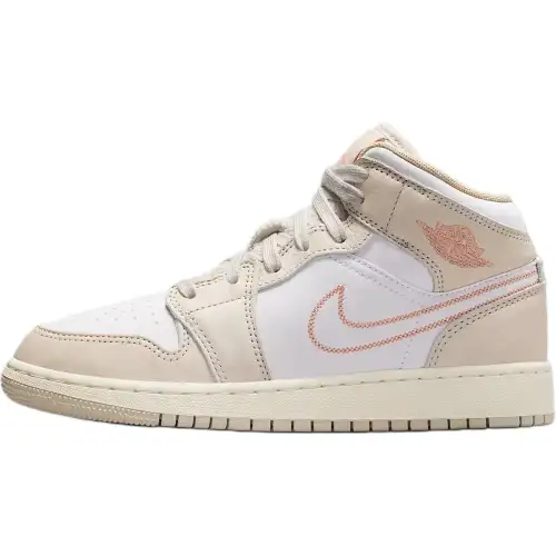 Jordan Air Jordan 1 Leather Mid top Skateboard Shoes Light Brown White Unisex