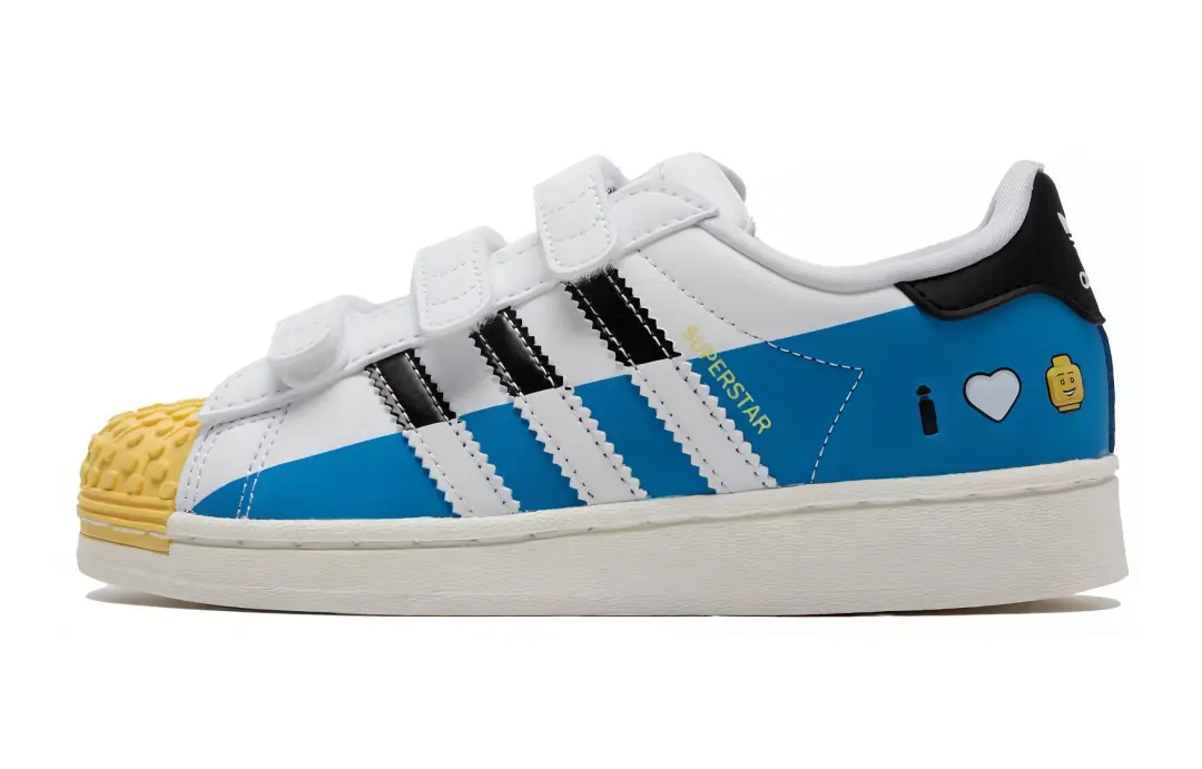 Adidas Originals SUPERSTAR CF C Abrasion Resistant Breathable Low top Kids' Skateboarding Shoes White Blue Kids