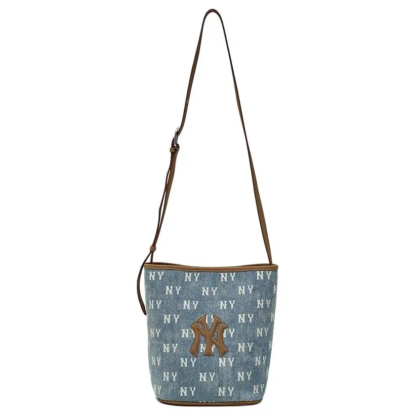 MLB Polyester With Artificial Leather And Cotton Bucket Bag, Shoulder Bag, Crossbody Bag Unisex Light Blue