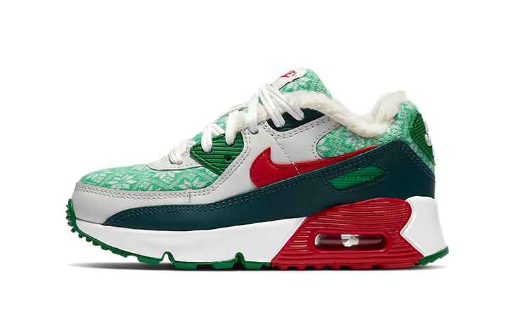 Детские кроссовки Nike Air Max 90 "Christmas 2020" (зелено-красно-белые)
