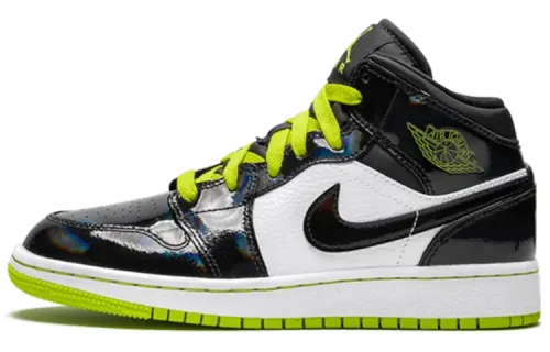 Jordan Air Jordan 1 Mid Black Cyber Mystic Green cowhide woven lightweight GS mid-top basketball shoes black green same style for men and women