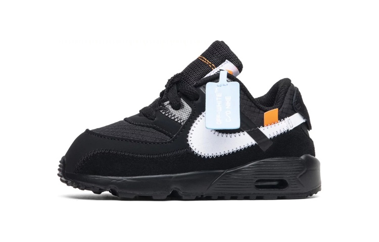 OFF-WHITE x Nike Air Max 90 TD round head comfort shock absorbing low top toddler shoes black infant