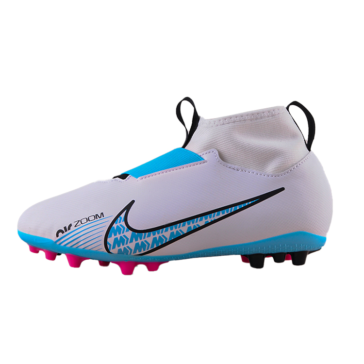 Nike Mercurial Superfly 9 JR Academy AG Zoom Assassin 15 Artificial grass Round head comfortable Wear-resistant and breathable High top Children's football shoes White and blue Children's style