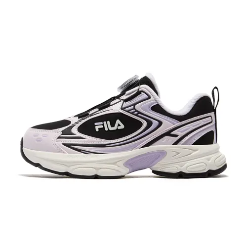 FILA KIDS Heritage-FHT PEGASO 2 N Tianma 2 plus fleece version, comfortable and versatile, anti-kick, wear-resistant, rebound, waterproof, lightweight, shock-absorbing, warm and sweat-absorbent, low-cut children's running shoes, black/blue catkin purple, children's style