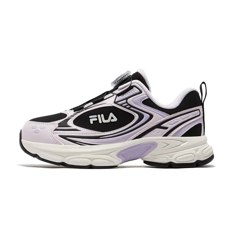 FILA KIDS Heritage-FHT PEGASO 2 N Tianma 2 plus fleece version, comfortable and versatile, anti-kick, wear-resistant, rebound, waterproof, lightweight, shock-absorbing, warm and sweat-absorbent, low-cut children's running shoes, black/blue catkin purple, children's style