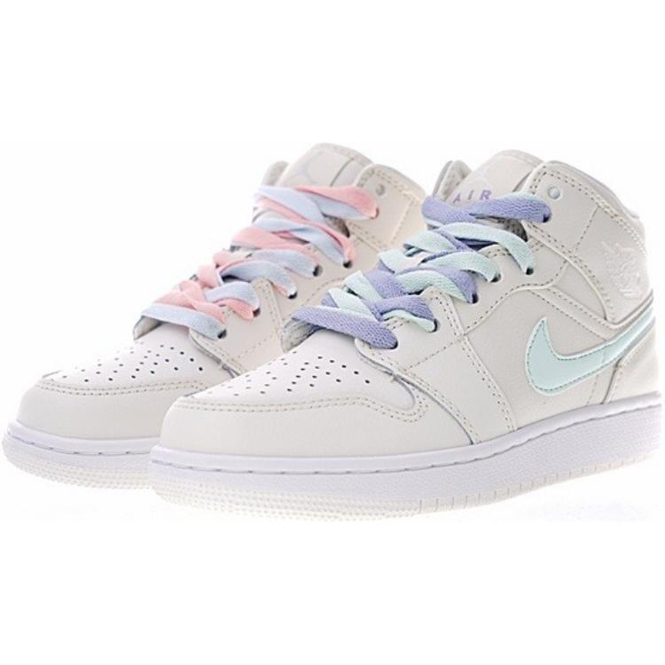 Jordan Air Jordan 1 Mid Multi-Color Swoosh Phantom four-color laces Yuanyang non-slip mid-top children's basketball shoes off-white