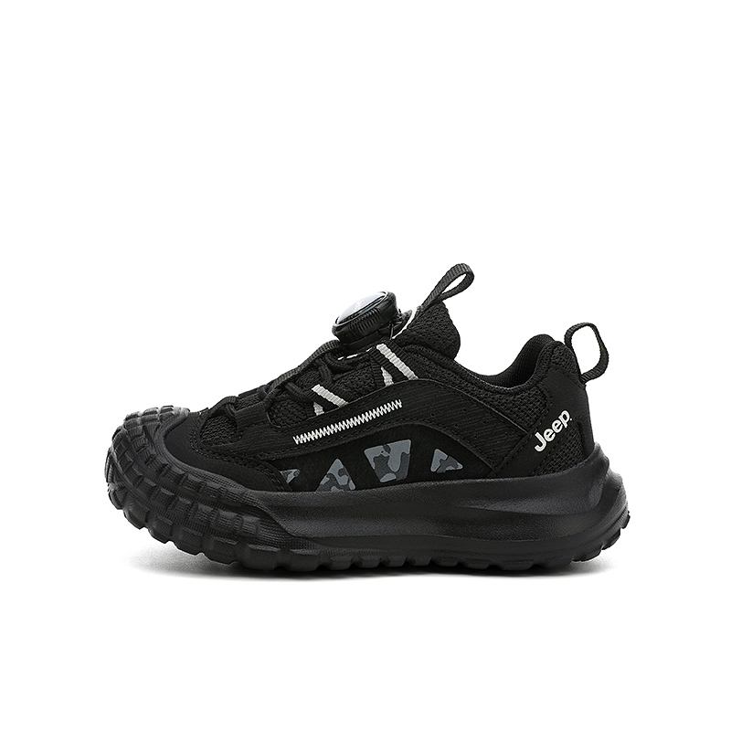 Jeep Jeep Running Series Comfortable and Breathable Casual Sports Shoes Lightweight Travel Knob Button Technology Design Low-top Children's Running Shoes Knight Black Children's Style