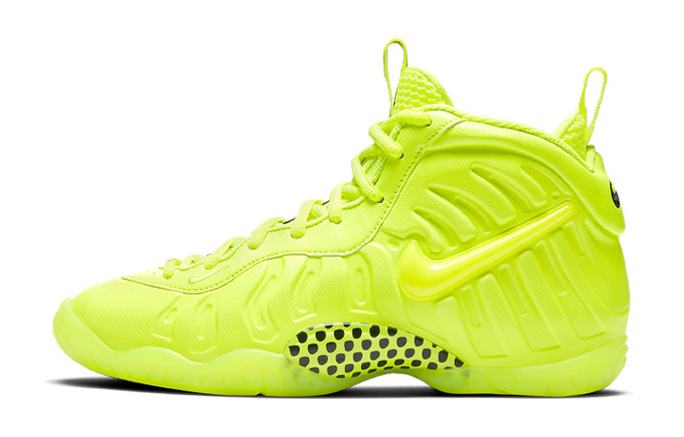 Nike Foamposite Pro Little Posite Volt synthetic leather spray foam 2021 replica anti-slip shock-absorbing wear-resistant mid-top children's basketball shoes fluorescent yellow