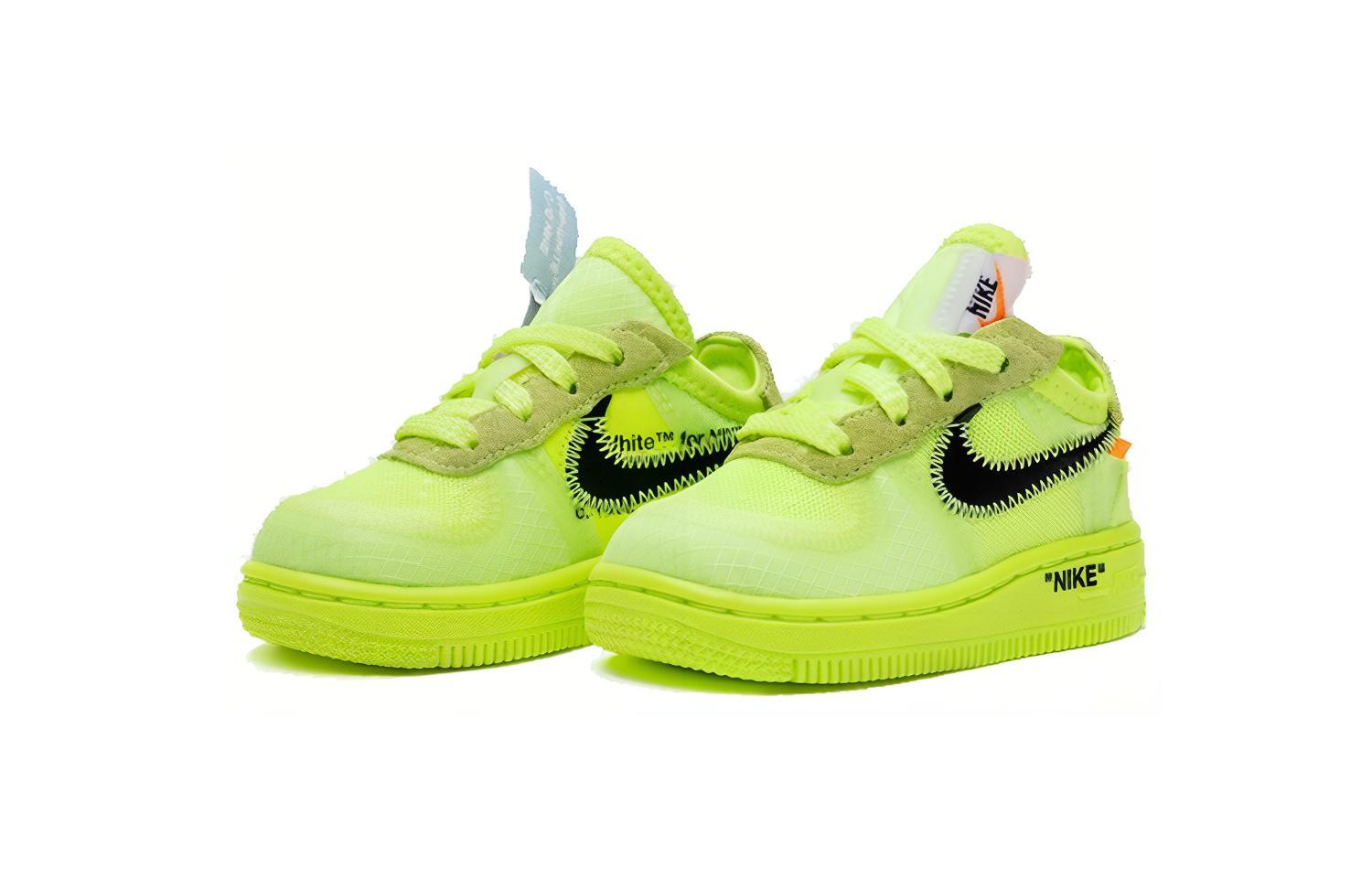 Детские кроссовки OFF-WHITE × Nike Air Force 1 (салатовые) — 荧光绿/黑 — фото 3