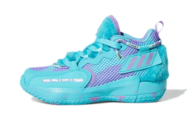 Monsters Inc. x Adidas Dame 7 EXTPLY Fabric Mid top Basketball Shoes Sky Blue Children Aged 3 7 Years Old