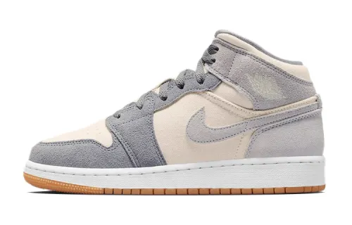 Jordan Air Jordan 1 Mid canvas leather GS non-slip wear-resistant mid-top basketball shoes cream white same style for men and women