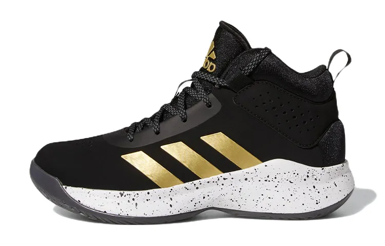 Adidas Cross Em Up 5 Fabric Casual Slip Resistant Abrasion Resistant Mid top Children's Basketball Shoes Black Gold