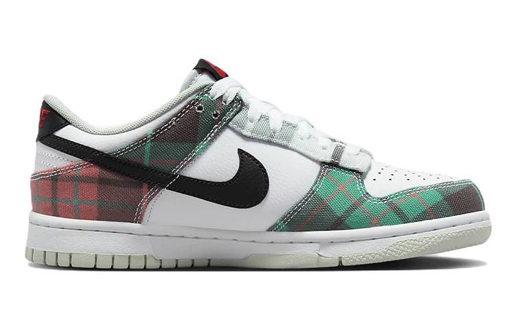 Кеды Nike NikeDunk Low Plaid GS (белый / красный / зеленый) — Белый / красный / зелёный — фото 2