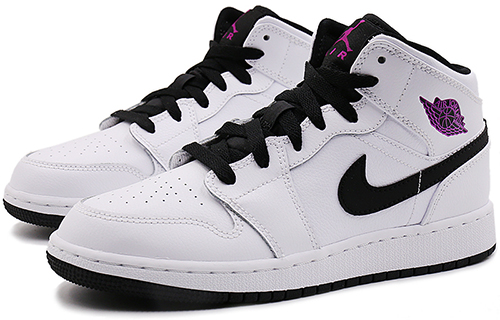 Кроссовки Jordan JordanAir Jordan 1 Mid GS (черный / белый / фиолетовый) — Чёрный / белый / фиолетовый — фото 5