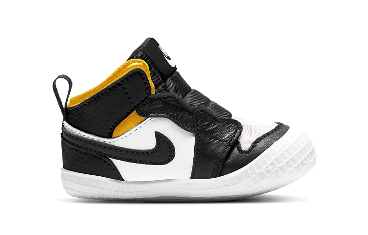 Кеды Jordan Air Jordan 1 Crib Bootie (черно-бело-желтые) — фото 3