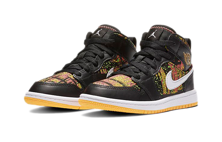 Детские кроссовки Jordan Air Jordan 1 (черно-бело-оранжевый) — Чёрныйбелыйоранжевый — фото 5