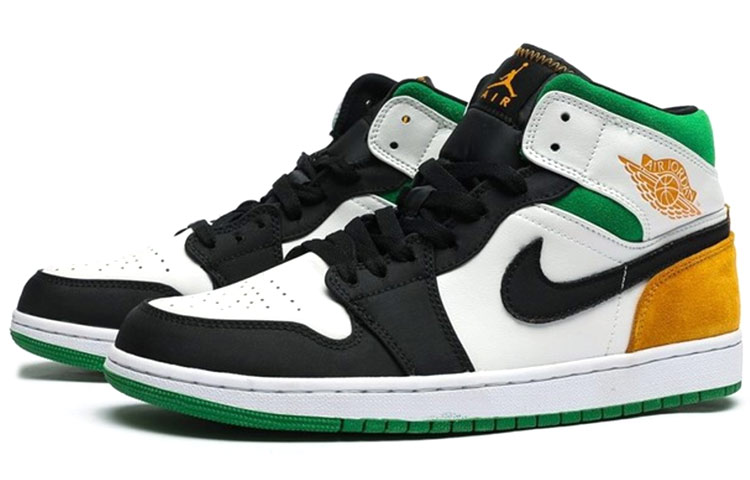 Кроссовки Jordan JordanAir Jordan 1 Mid GS (белый / зеленый / желтый) — Белый / зелёный / жёлтый — фото 12