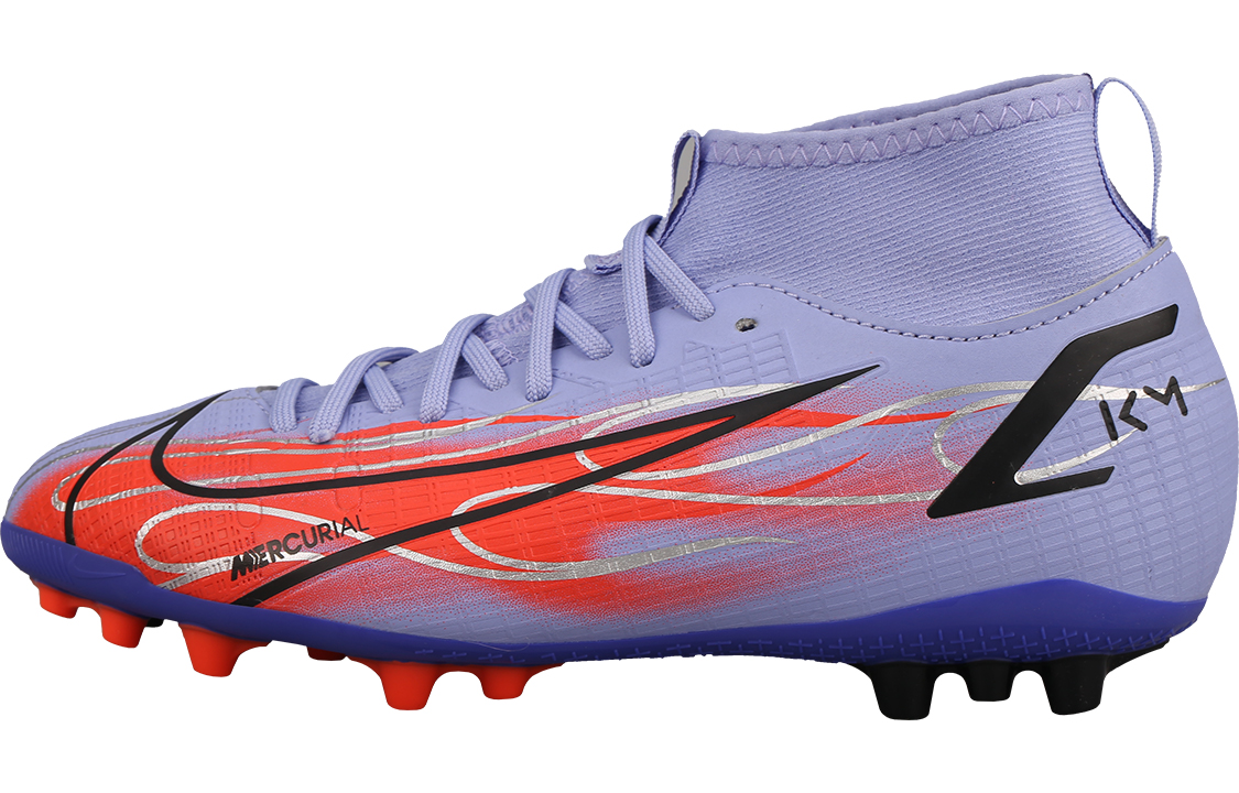 Nike Mercurial Superfly 8 14 Academy KM AG Breathable and Wrapped Mid-top Children's Football Shoes Purple Orange
