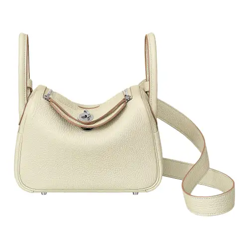 HERMES Lindy Taurillon Clemence Cow Leather Handbag 19 Women's I2 Nata Cream White