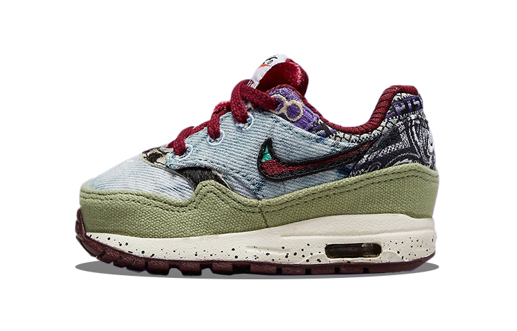 CONCEPTS x Nike Air Max 1 SP \"Mellow\" Cashew Flower Retro Casual Low Top Running Shoes Blue and Green Infants