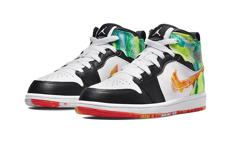 Детские кеды Jordan Air Jordan 1 Mid SE "Wave" (черный / белый / желтый) — Чёрный / белый / жёлтый — фото 5