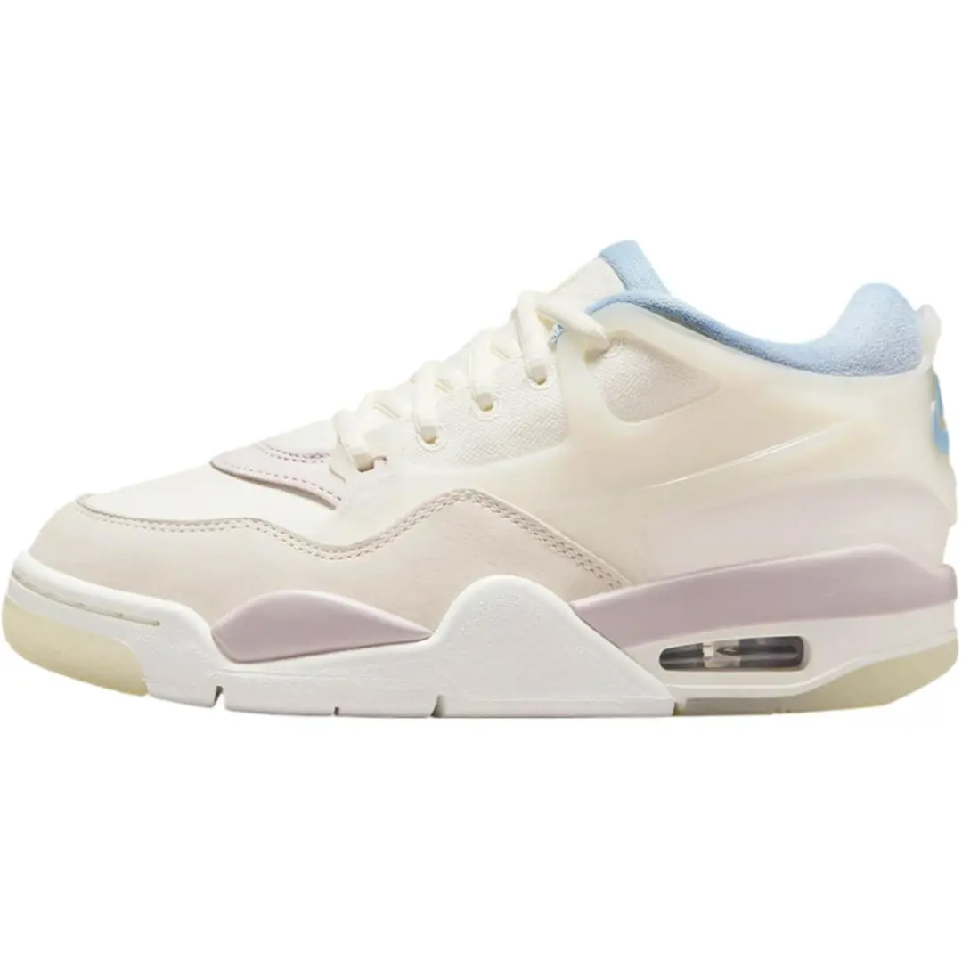 Jordan Air Jordan 4 Slip Resistant Abrasion Resistant Low top Children's Basketball Shoes White/Light Pink Unisex