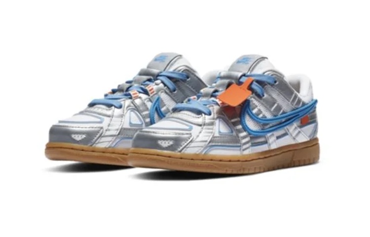 Детские кеды OFF-WHITE x Nike Rubber Dunk "University Blue" (серебристо-синие) — Серебристыйсиний — фото 5