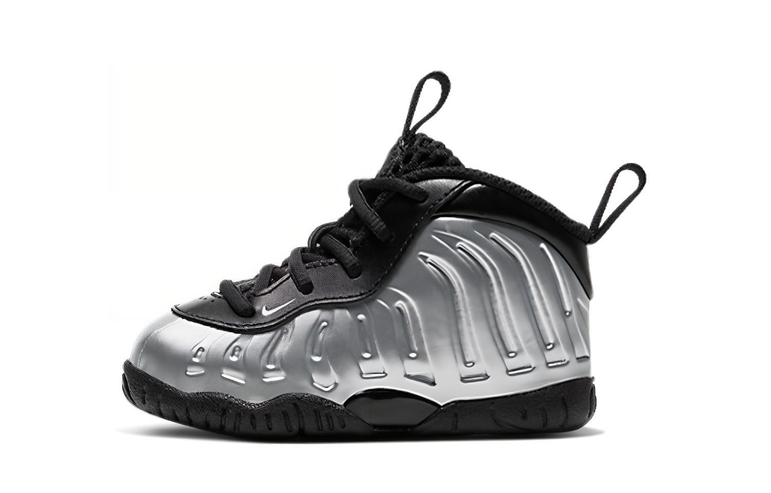 Детские кроссовки Nike Little Posite One Chrome Black (серебряно-черные)