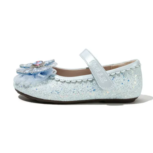 Belle synthetic leather starry crystal bow princess shoes non-slip casual leather shoes for children light blue