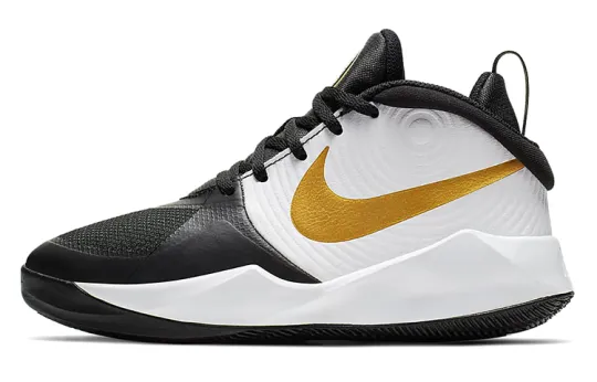 Nike Team Hustle D 9 Mid top Children's Basketball Shoes Black White Gold