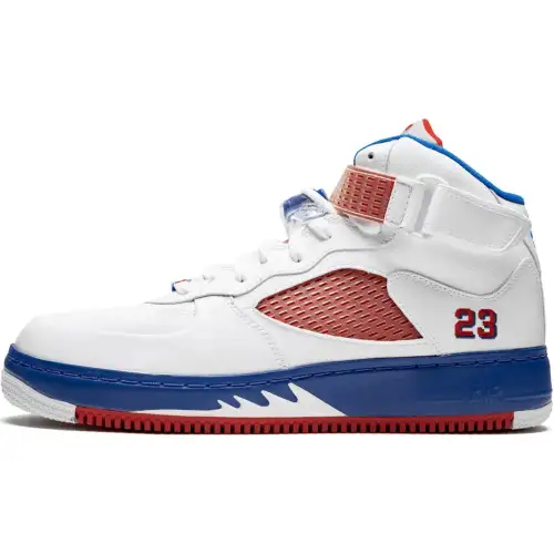 Jordan Air Jordan Fusion 5 High top Basketball Shoes White Blue Unisex